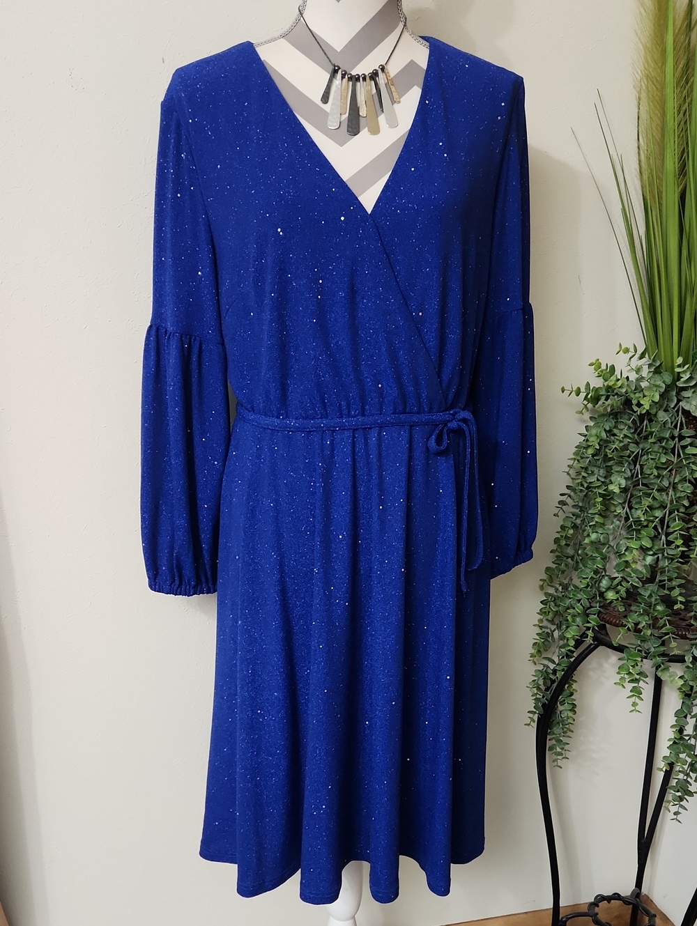 Dressystar Blue Sparkle Wrap Midi Dress